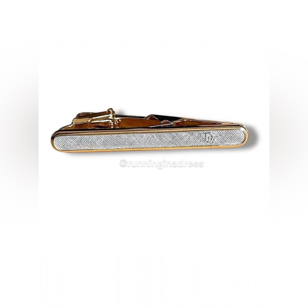 Vintage Christian Dior Two-Tone Cd Logo Tie Clip In Gold & Silver
